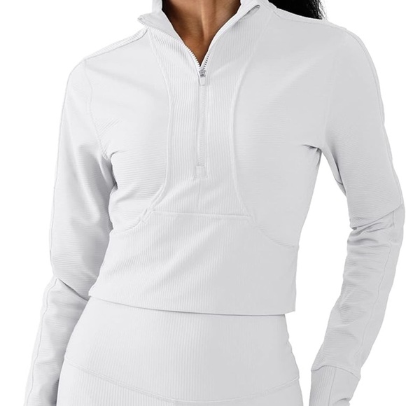90 Degree By Reflex White Interlink Ribbed Half Zip Long Sleeve Crop Jacket - XL - Picture 1 of 10
